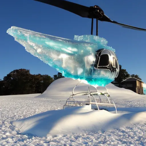 Prompt: ice-Helicopter made of ice melting in a sunny savannah