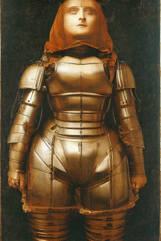 Image similar to large and strong woman wearing a mechanical armor | Leonardo Da Vinci |