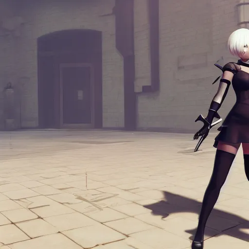 Prompt: 2B nier automata in team fortress 2, detailed, artstation, concept art, Unreal Engine 5, gameplay screenshot, 8K