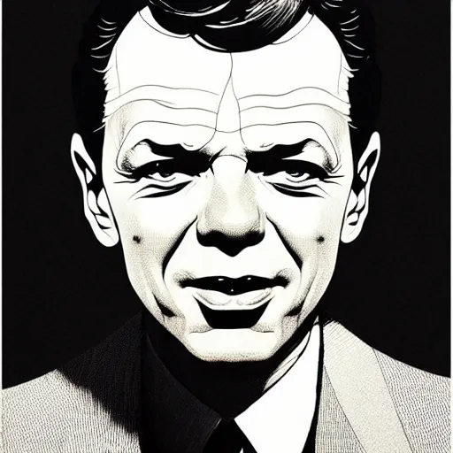 Prompt: frank sinatra portrait soft light, by killian eng and joe fenton and bernie wrightson and conrad roset, inspired by oceans 1 1, etching, fine sharp high detail,