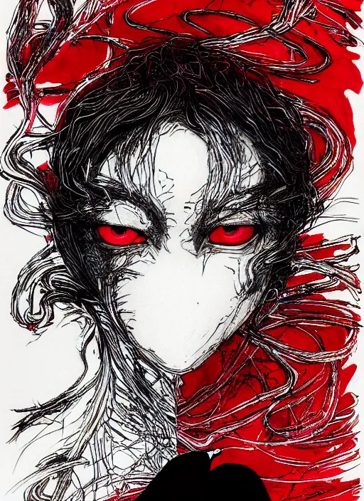 Prompt: portrait, A crow with red eyes in front of the full big moon, book cover, red background, red white black colors, establishing shot, extremly high detail, foto realistic, cinematic lighting, pen and ink, intricate line drawings, by Yoshitaka Amano, Ruan Jia, Kentaro Miura, Artgerm, post processed, concept art, artstation, matte painting, style by eddie mendoza, raphael lacoste, alex ross