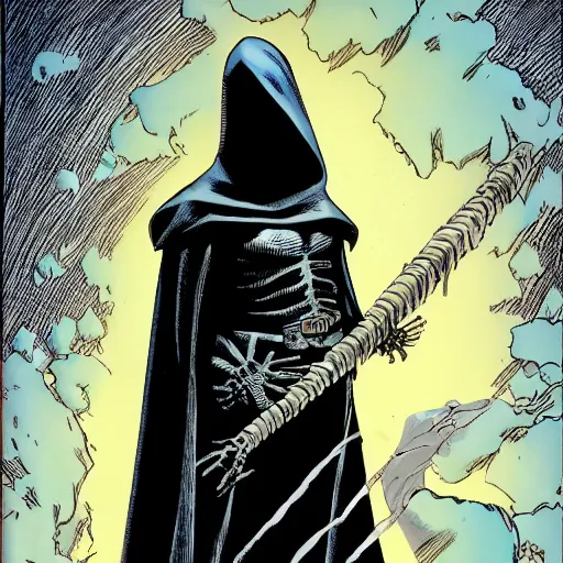 Image similar to a skeleton in black cloak by Alan Davis