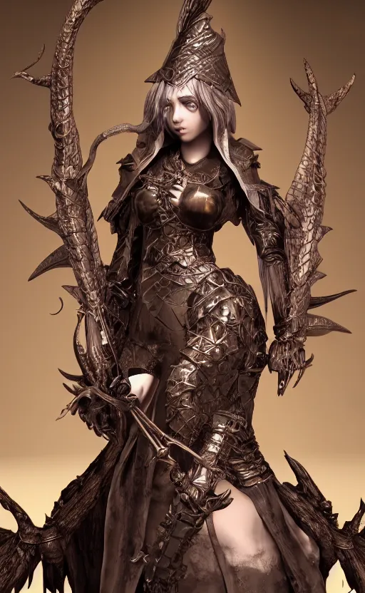 Image similar to Gothic elf princess in dragon armor, bronze statue, unreal engine, high detailed