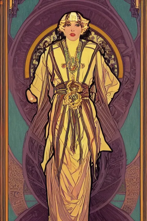 Prompt: a dramatic ethereal epic symmetrical painting of a lord shaper on ceremonial robes and iconic pose | tarot card, art deco, art nouveau, highly detailed, soft lighting | by Dresden Codak, by Mark Maggiori ((((by Alphonse Mucha)))) (((by Greg Rutkoswski))), | trending on artstation