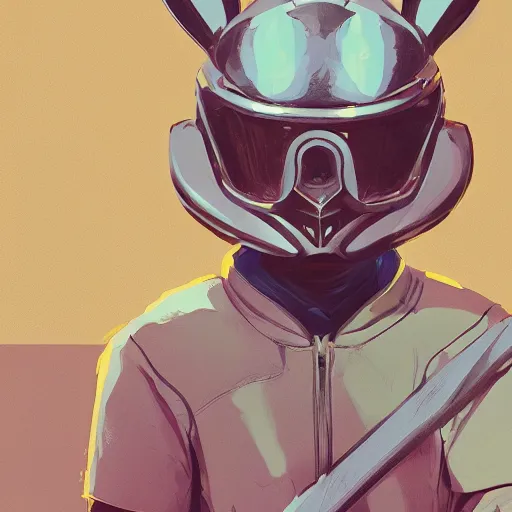 Image similar to bunny with helmet and sword smooth face median photoshop filter cutout vector behance hd by jesper ejsing, by rhads, makoto shinkai and lois van baarle, ilya kuvshinov, rossdraws, illustration, art by ilya kuvshinov and gustav klimt