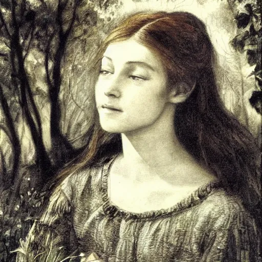 Image similar to photo of young woman by arthur hughes