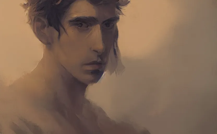 Prompt: a painting of the all father trending on artstation in the style of greg rutkowski, beautiful, young male, sensual, wise, natural skin, leader, 1 9 0 0 s, industrialization, toga, night sky