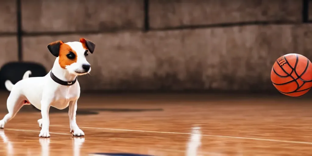 Prompt: a jack russell terrier playing basketball, cinematic, 4k, very very detailed, high quality