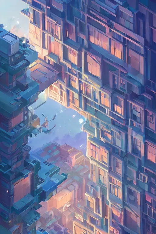 Prompt: Isometric cosmic building, by Jesper Ejsing, RHADS, Makoto Shinkai and Lois van baarle, ilya kuvshinov, rossdraws global illumination