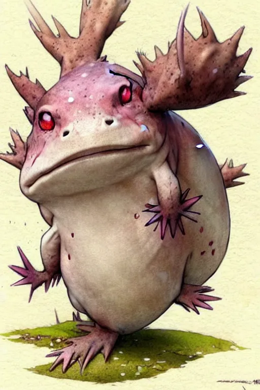 Image similar to ( ( ( ( ( axolotl pokemon. muted colors. ) ) ) ) ) by jean - baptiste monge!!!!!!!!!!!!!!!!!!!!!!!!!!!