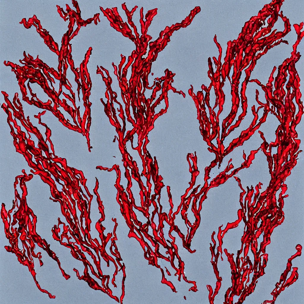 Prompt: bladder wrack and red dulse seaweed, decorative design against a grey background, done in Water colour