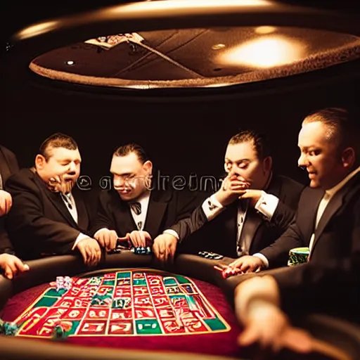 Image similar to fat mobster cats gambling at a poker table single light overhead photo