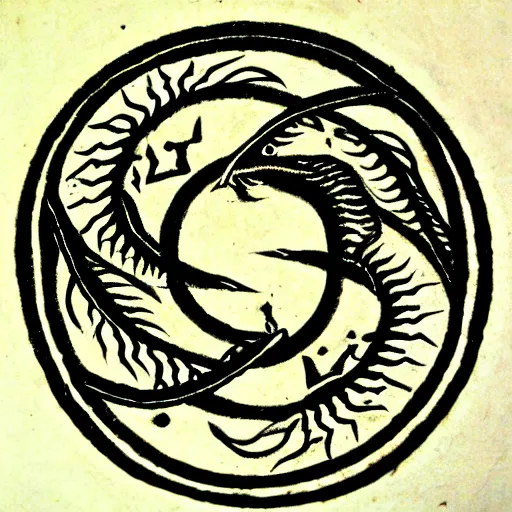 Image similar to ouroboros, alchemical engraving