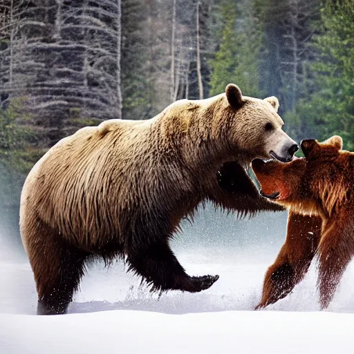 Prompt: realistic photograph of a horse attacking a bear