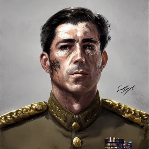 Prompt: portrait of a spanish republican general vicente rojo lluch, face portrait, epic, tragic, military art, fantasy, dieselpunk, hd shot, digital portrait, beautiful, artstation, comic style, by artgerm, guy denning, jakub rozalski, magali villeneuve and charlie bowater