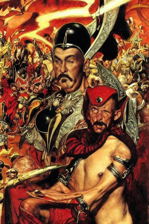 Prompt: ming the merciless, painted by jack kirby, lawrence alma tadema, norman rockwell, greg staples, wayne barlow, neville page