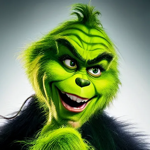 Image similar to nicholas cage as grinch portrait, cinematic, realistic photography