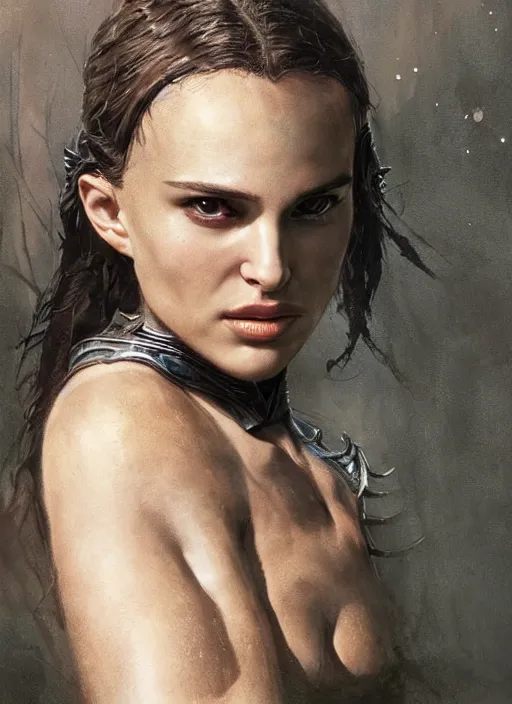 Image similar to young natalie portman, legendary warrior, warframe, lord of the rings, tattoos, decorative ornaments, battle armor, carl spitzweg, ismail inceoglu, vdragan bibin, hans thoma, greg rutkowski, alexandros pyromallis, cute, perfect face, detailed, sharply focused, centered, rule of thirds, photorealistic shading