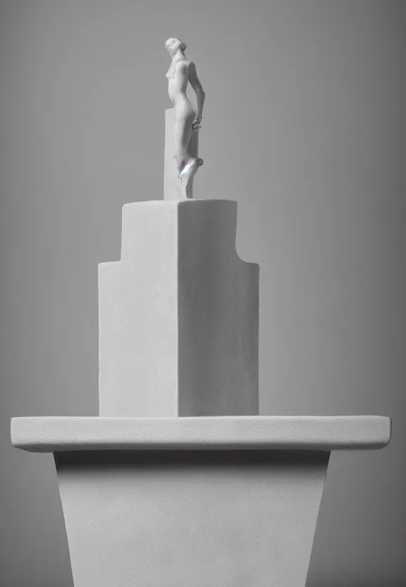 Prompt: a packshot of fountain ( fontaine ) readymade by marcel duchamp, archival pigment print, 1 9 2 0, academic art, conceptual art, white, grey, gray, underexposed grey, hues of subtle grey, ready - made, studio shoot, studio lighting