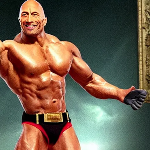Prompt: dwayne johnson is stretch armstrong
