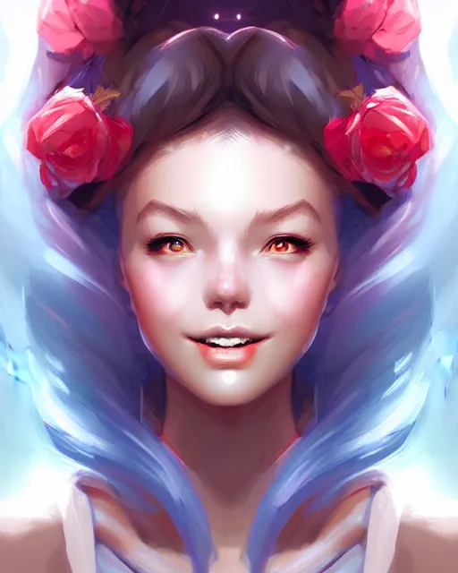 Image similar to digital art, fantasy portrait of smiling girl, by James Jean and by artgerm, by ross tran , ultradetailed, charachter design, concept art, trending on artstation,