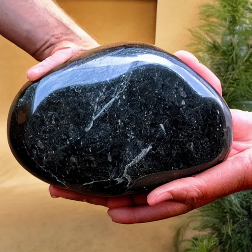 Prompt: humongous obsidian boulder, polished, highly detailed photo