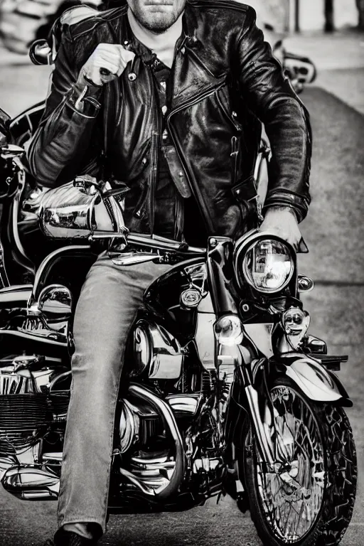 Image similar to a portrait of a handsome man in a motorcycle