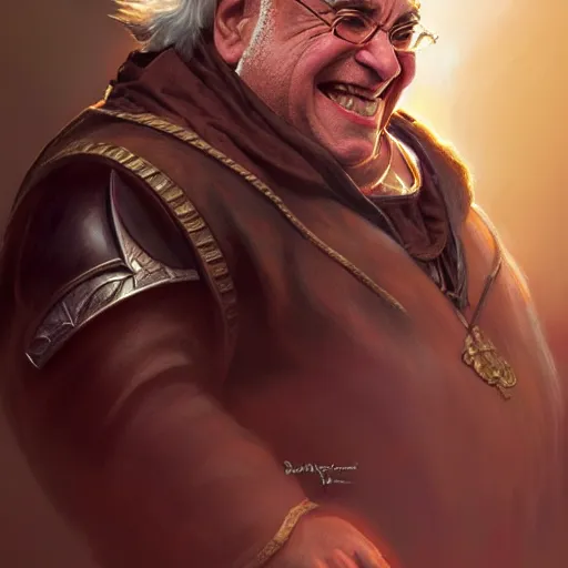 Prompt: SSJ3 Danny DeVito, western, D&D, fantasy, intricate, elegant, highly detailed, digital painting, artstation, concept art, matte, sharp focus, illustration, art by Artgerm and Greg Rutkowski and Alphonse Mucha