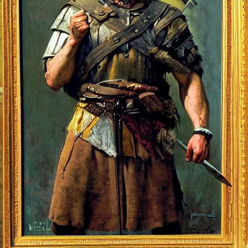 Image similar to a portrait painting of William Wallace. Painted by Norman Rockwell