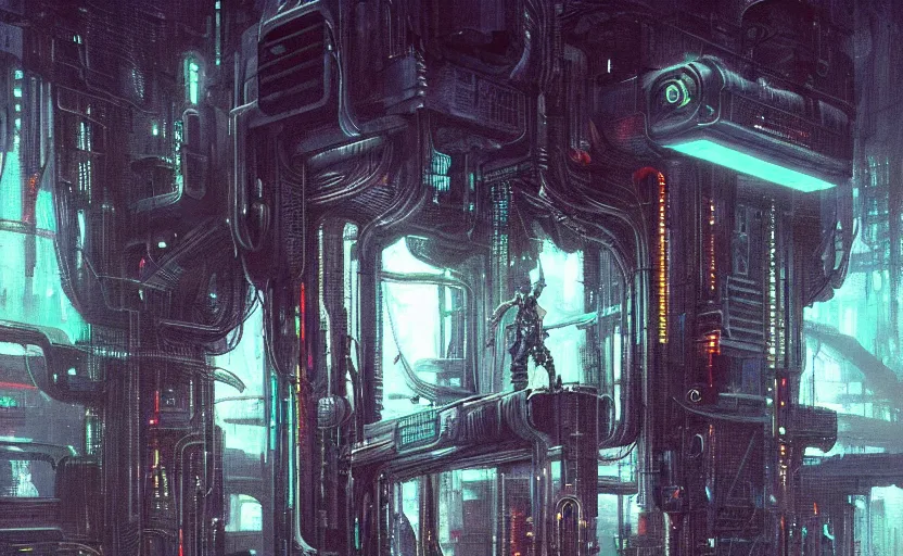 Prompt: a small neon drilling machine cyberpunk futuristic art by giger, greg rutkowski