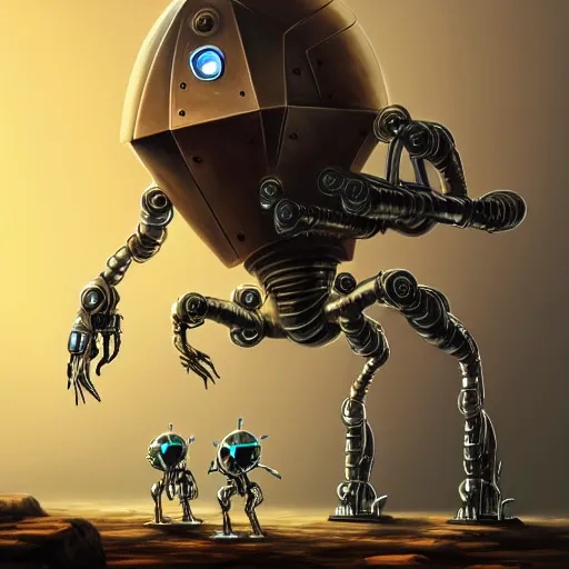 Image similar to a tarnished chrome drilling robot with six legs that has a semisphere for a head, caves of qud, matte oil painting, retrofuturistic, concept art, science fantasy, rpg, epic, sharp focus, dungeons & dragons, award - winning, extremely detailed, 4 k, 8 k