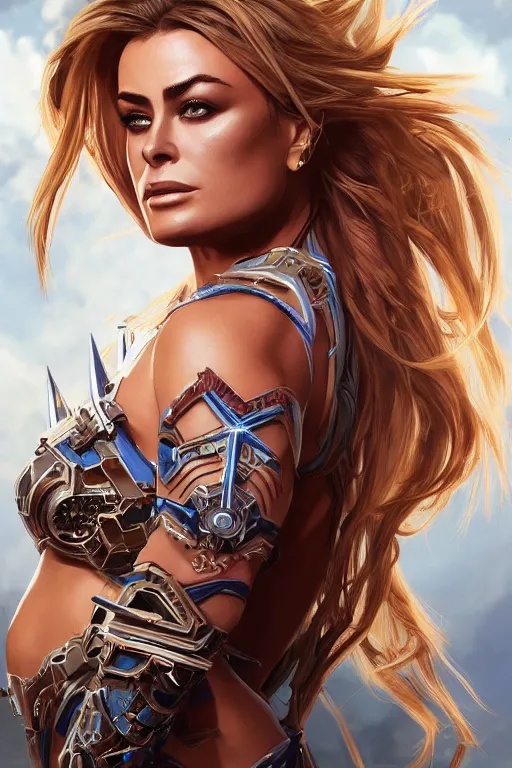 Image similar to symmetry!! portrait of carmen electra in the style of horizon zero dawn, machine face, intricate, elegant, highly detailed, digital painting, artstation, concept art, smooth, sharp focus, illustration, art by artgerm and greg rutkowski and alphonse mucha, 8 k