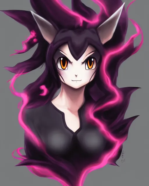 Prompt: black crimson ink smoke portrait of mew pokemon, artgerm, wlop, artstation