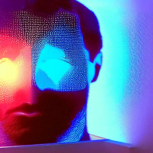 Image similar to a 3d human head made up of shiny holograms