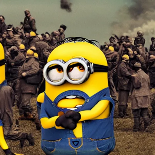 Prompt: minions during World War 2 historical photography 4k