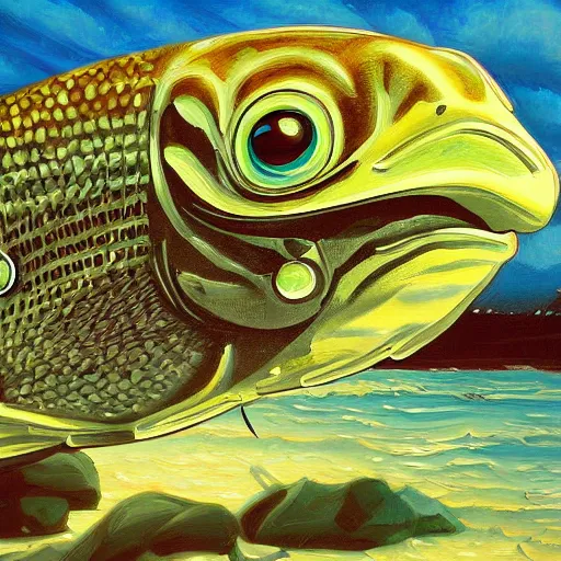 Image similar to a radioactive sheatfish. highly detailed painting