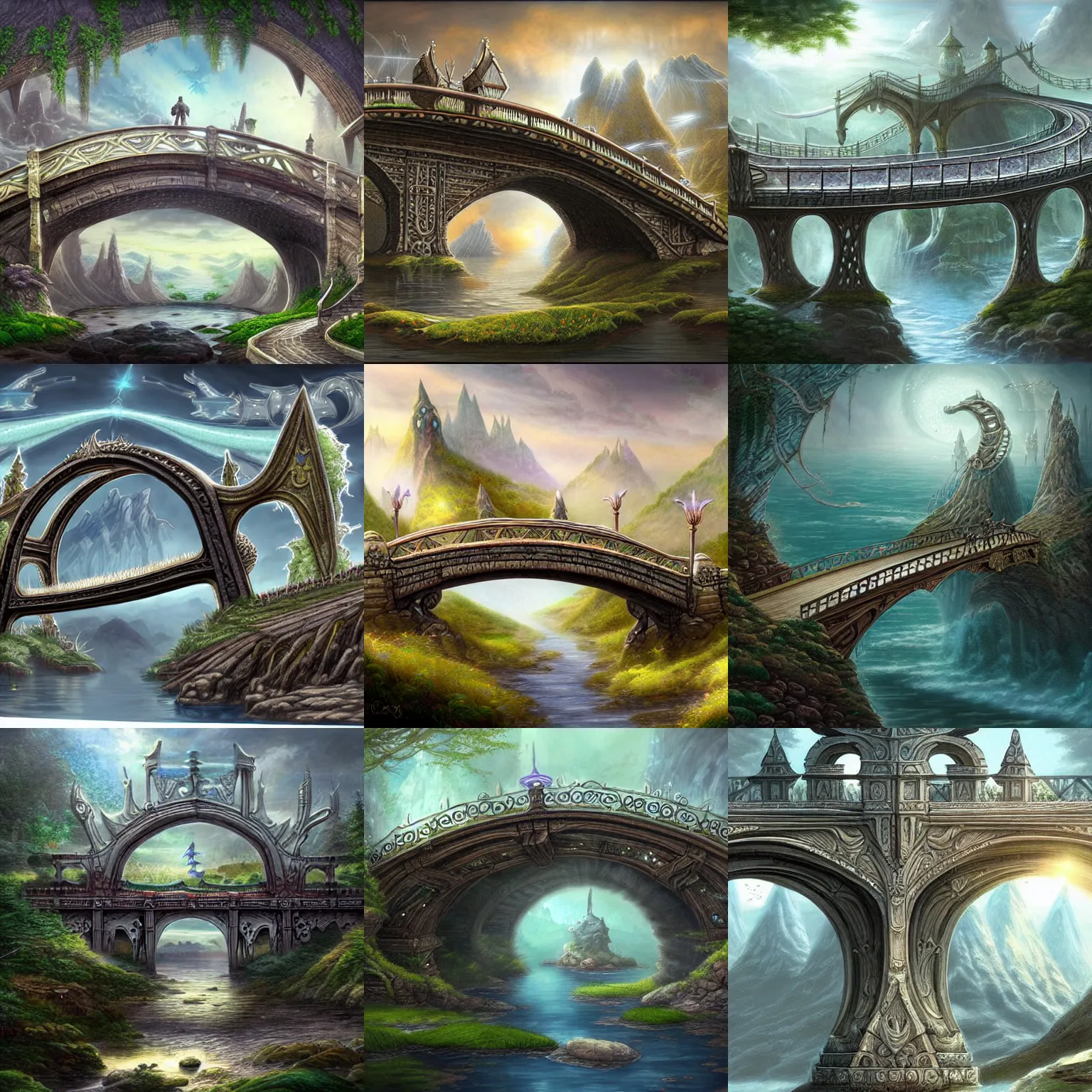 Prompt: a grossly over - designed bridge, fantasy art, highly detailed