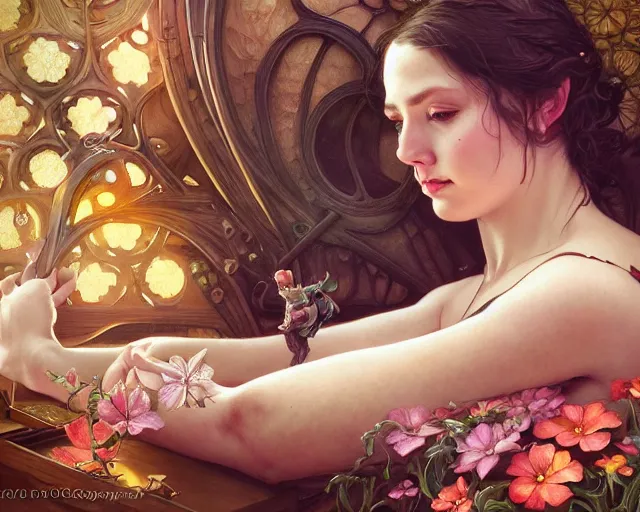 Image similar to photography of mandy disher, deep focus, d & d, fantasy, intricate, elegant, highly detailed, digital painting, artstation, concept art, matte, sharp focus, illustration, hearthstone, art by artgerm and greg rutkowski and alphonse mucha