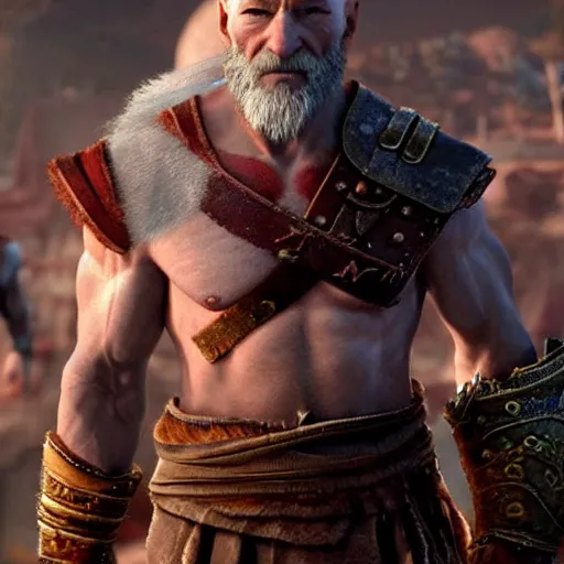 Image similar to Patrick Stewart as old kratos in god of war