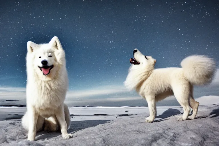 Image similar to a Samoyed Howling at the Universe