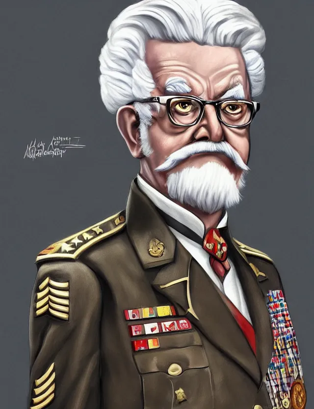 Prompt: a portrait of colonel sanders as a military dictator, by moebius and tyler edlin and hr giger, trending on artstation, digital art, 4 k resolution, detailed, high quality, sharp focus, hq artwork, coherent, insane detail, concept art