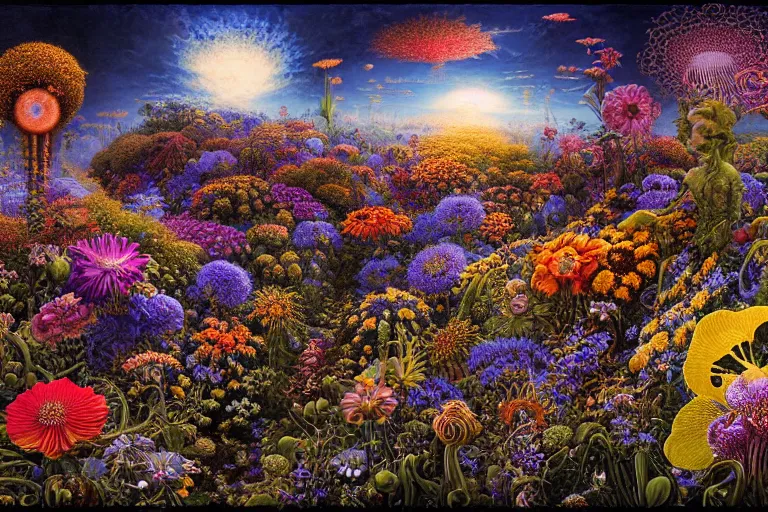 Prompt: endless path of flowers by ernst haeckel, david a. hardy, oyama kojima, phil koch, annie leibovitz, benoit mandelbrot, dan mumford, bruce pennington, mimmo rotella