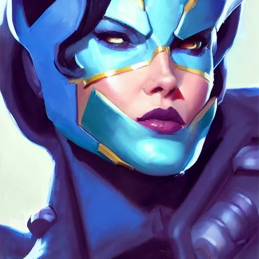 Prompt: greg manchess portrait painting of partially armored mystique as overwatch character, medium shot, asymmetrical, profile picture, organic painting, sunny day, matte painting, bold shapes, hard edges, street art, trending on artstation, by huang guangjian and gil elvgren and sachin teng