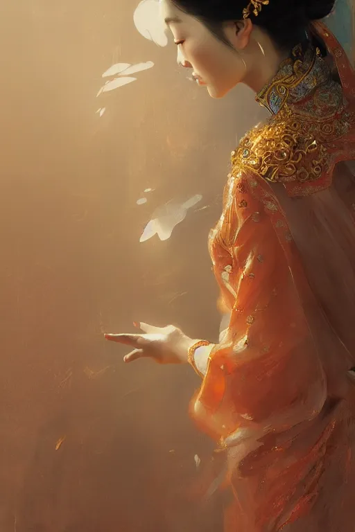 Image similar to chinese princess, gorgeous, portrait, intricate, elegant, volumetric lighting, scenery, digital painting, highly detailed, artstation, sharp focus, illustration, concept art, ruan jia, steve mccurry