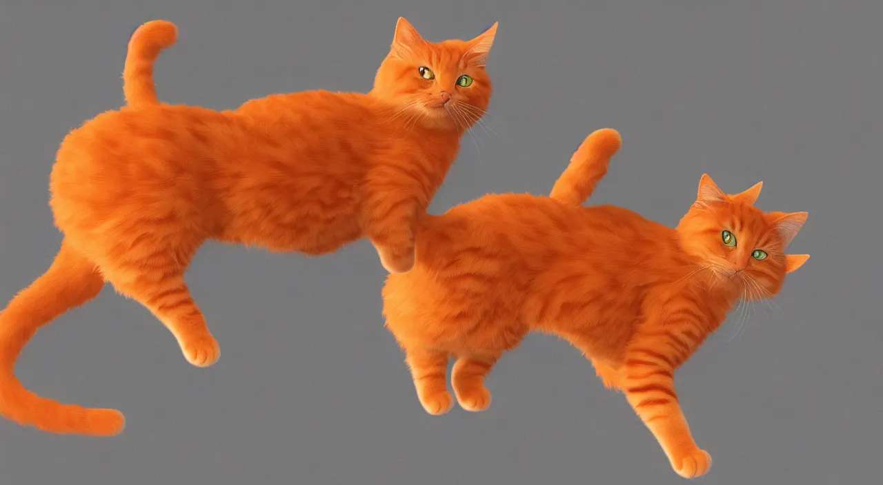 Prompt: a cat, cat jumping, orange cat, fluffy cat, cute cat, hyper realistic, highly detailed, retrofuturism
