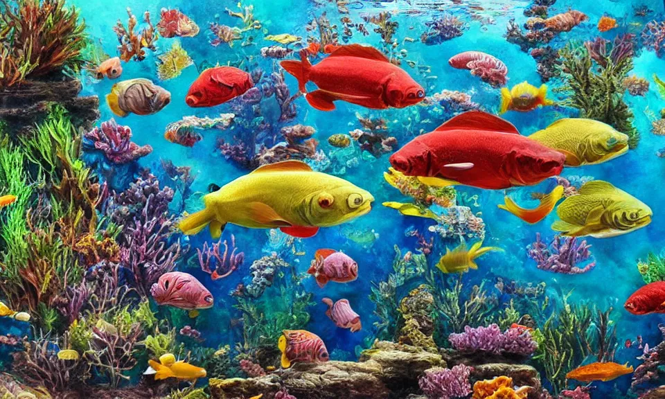 Prompt: a beautiful painting of an aquarium full of fish