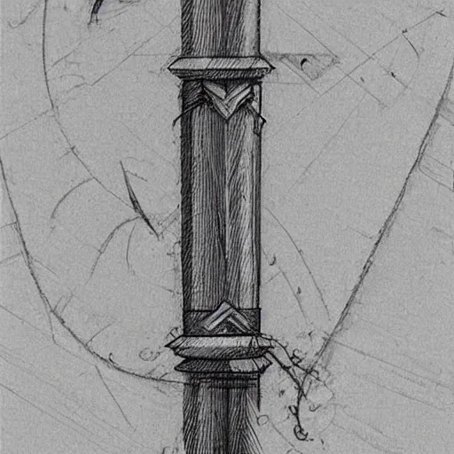 Image similar to detailed engineer sketch of a dagger, leonardo da vinci style