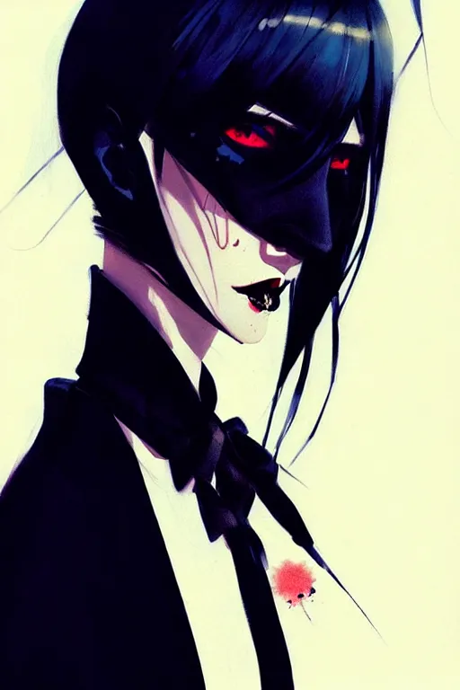 Image similar to a ultradetailed beautiful painting of a stylish goth girl wearing a tie, by conrad roset, greg rutkowski and makoto shinkai trending on artstation