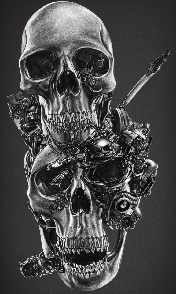 Image similar to highly detailed drawing of a cyborg skull, studio lighting, 4k