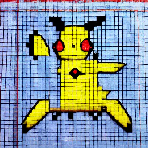 Prompt: pikachu cross-stich on a table, kodak kodachrome 400, f2.8